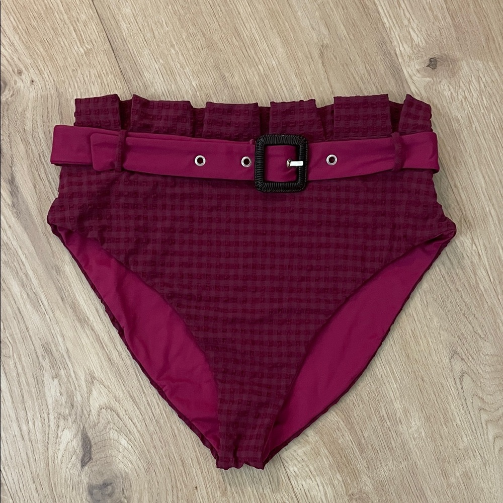 Women's Burgundy High-Waisted Swim Bottom